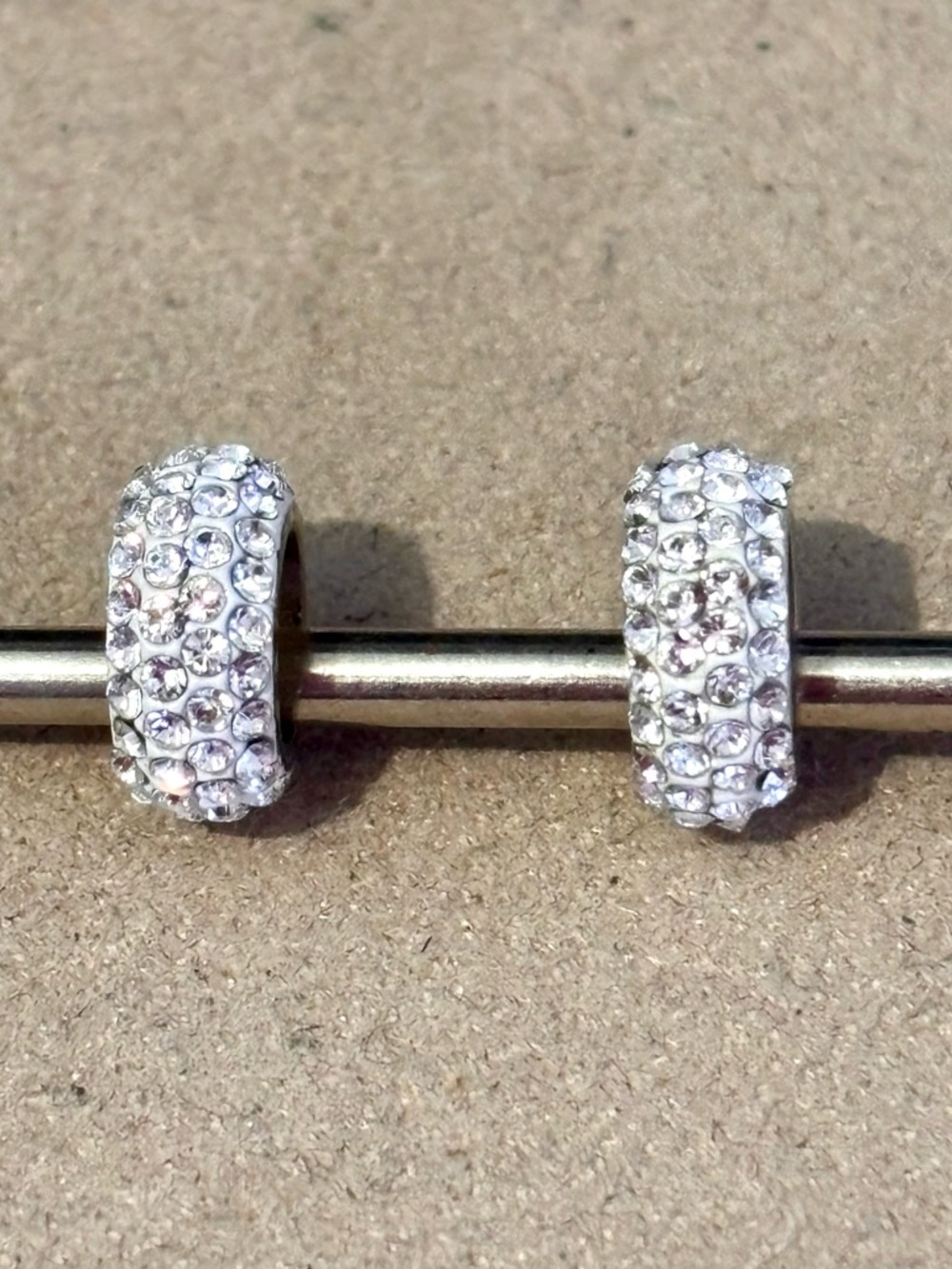 Two Brighton Ice Diva Spacers in Silver Narrow beads w clear crystals on white